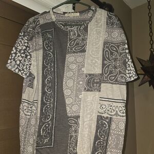 Free People Gray and Cream Patchwork Tee